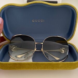 Gucci Women's Gold Frame Gray Gradient Round Sunglasses